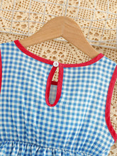 Young Girl's Casual Summer Gingham Dress With Ruffle Trim, Round Neck, Sleeveless